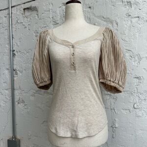 Ulla Johnson Neutral Puff-Sleeve Henley Top